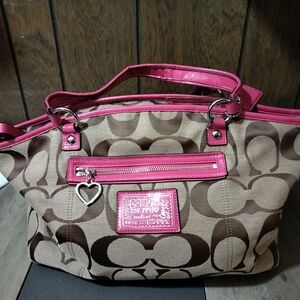 Coach Pink-Trim Signature Canvas Tote